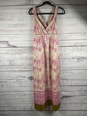 Ann Taylor LOFT Dress Womens 10 Pink Silk Ikat Maxi Sundress Sleeveless